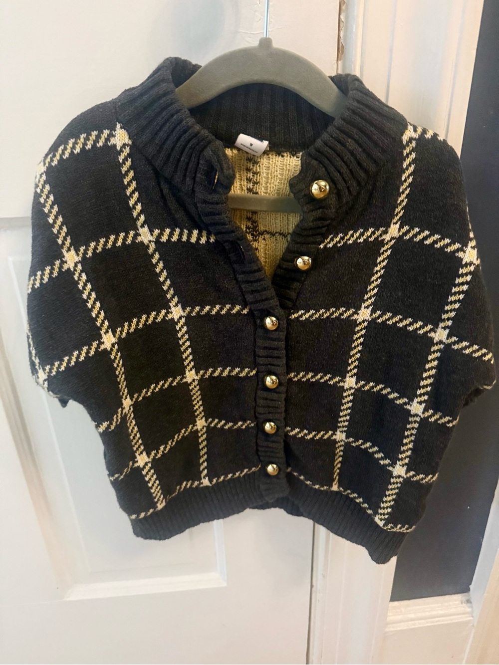 Janie and Jack Grey Plaid Short-Sleeve Button Cardigan Preppy Fall Size 5